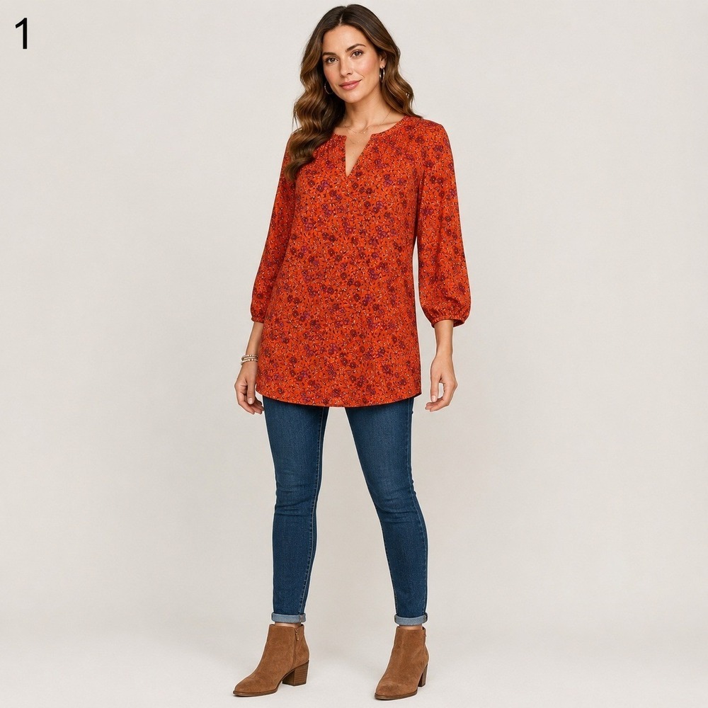 Old Navy Shift Dress Womens XS Tall Orange Pink Floral Viscose NWOT